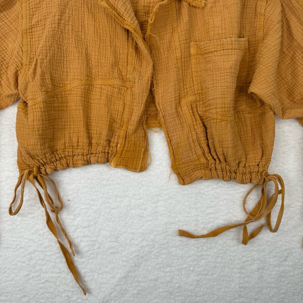 We The Free Cropped Yellow Gold Gauze Spring Cropped Jacket Boho Textured Large - Picture 4 of 10